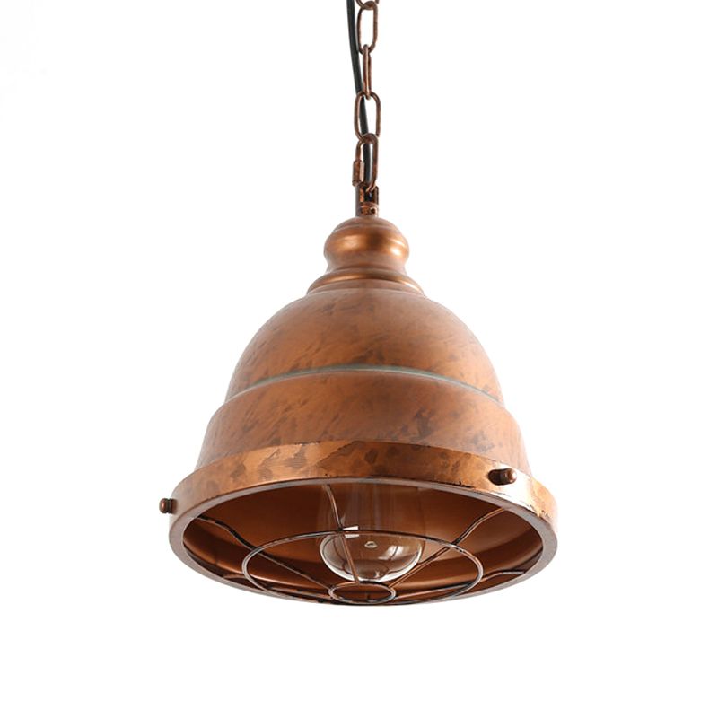 Metal Caged Hanging Ceiling Light Vintage 1 Light Dining Room Pendant Lamp in Rust