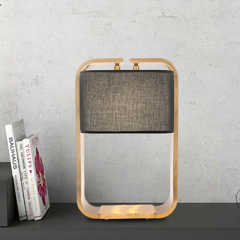 Black Rectangle Night Table Light Contemporary 1-Light Fabric Desk Lamp with Gold Metal Frame