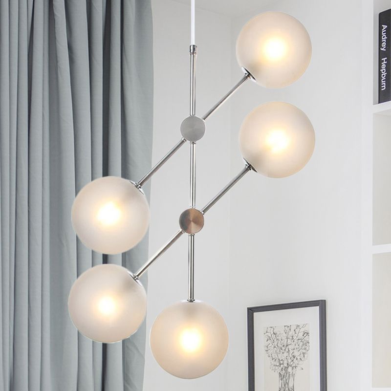 Modern Globe Chandelier Lighting Textured White Glass 5 Bulbs Bedroom Ceiling Suspension Lamp