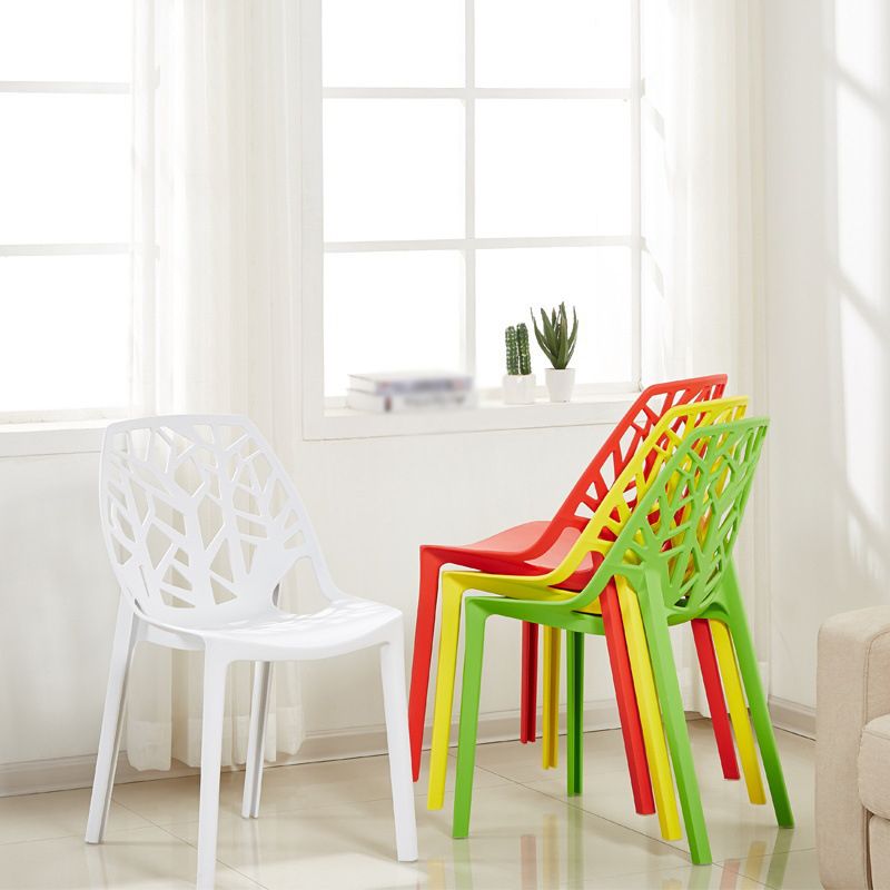 Glam Style Open Back Side Chair Plastic Stackable Dining Chair