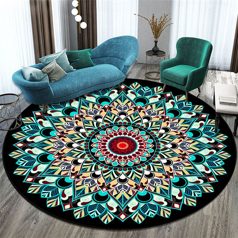 Blau Marokko Area Teppich Blumendruck Polyester Fläche Teppich Anti-Schlupf-Backteppich für Wohnkultur