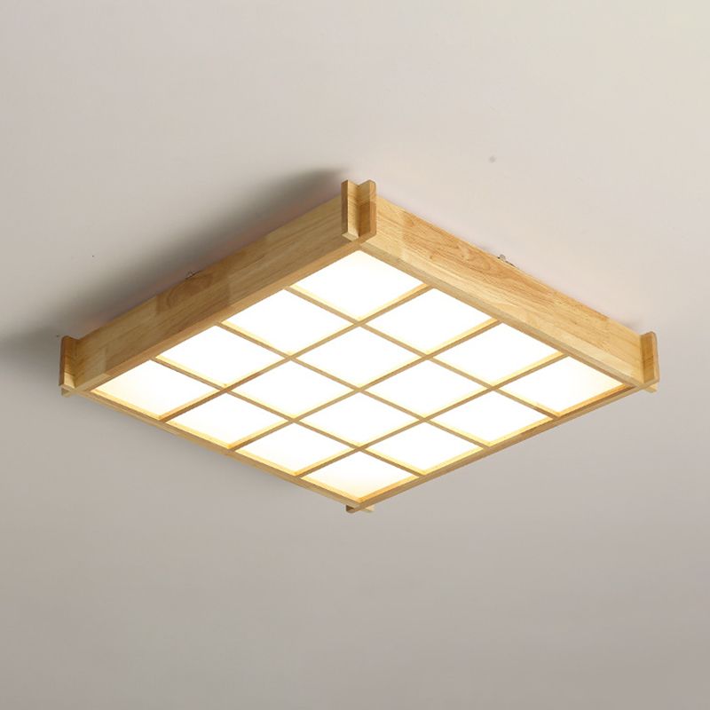 Modernism Single Beige Flush Mount Lighting Wooden LED Ceiling Light