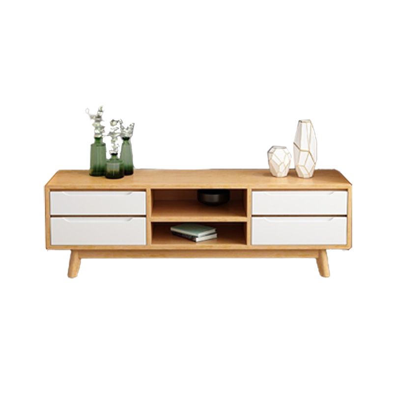 Modern Rubber Wood TV Stand Console Open Storage TV Media Stand for Living Room