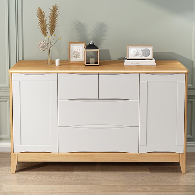 Modern 16.53" Wide Accent Chest with 1/2 Doors Rubberwood Brown Chest with 4 Drawers