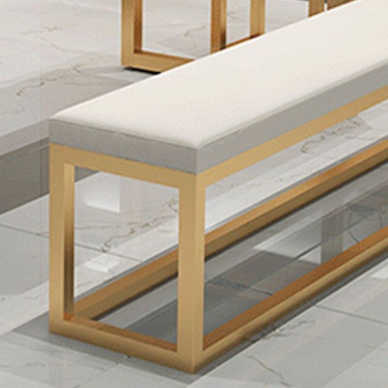 Contemporary Upholstered Bench Home Rectangle Seating Bench in White with Metal Legs