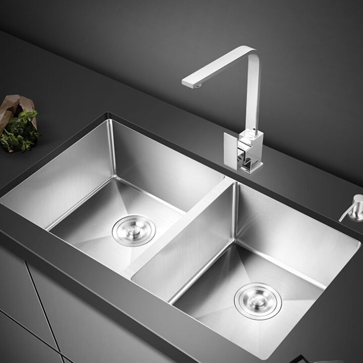 Double Sink Undermount Stainless Steel Sink with Drain Assembly for Kitchen