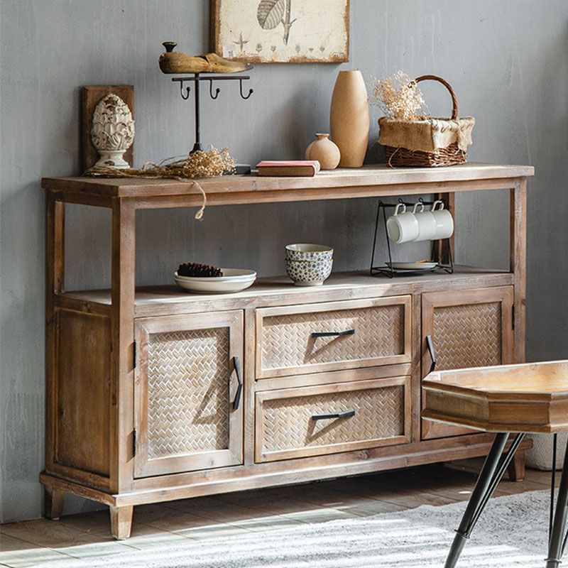 Farmhouse Wood Sideboard Table 2 Doors Open Storage with 1/2 Drawers for Dining Room