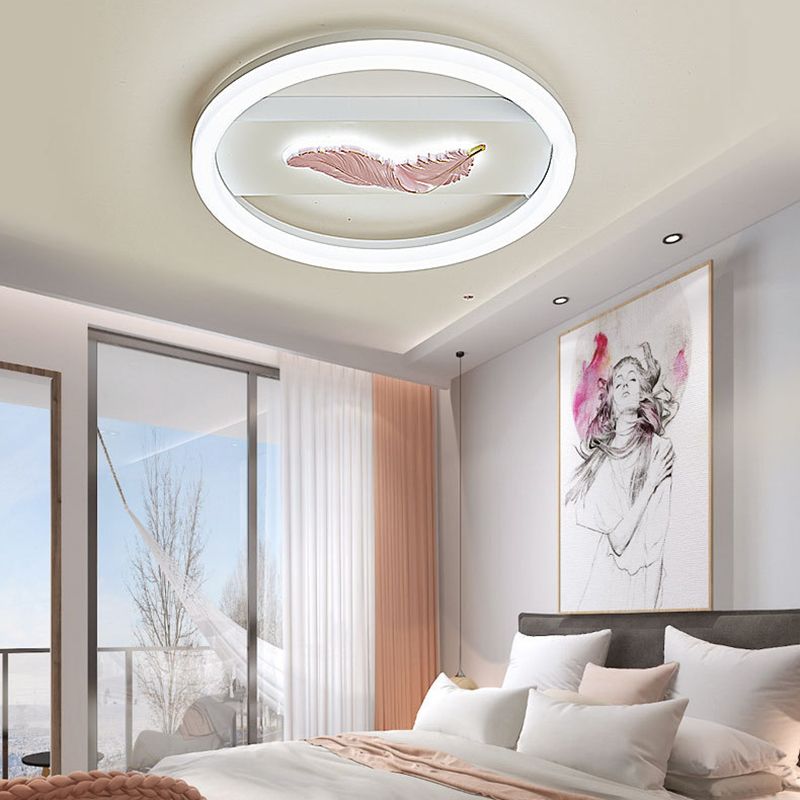 Circular Flush Mount Fixture Modern Metal Flush Light in White