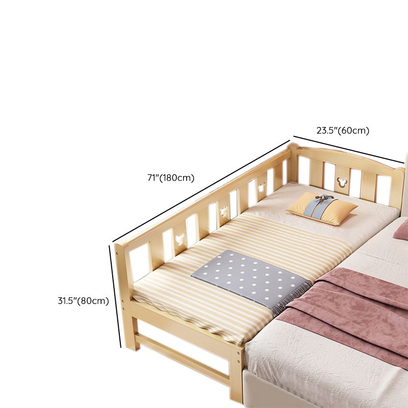 Scandinavian Pine Wood Kids Bed in Natural with Guardrails and Mattress