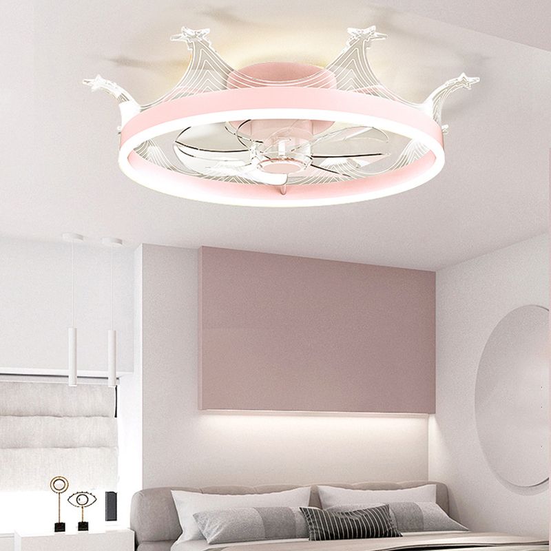 Polish Finish Ceiling Fan Modern 7-Blade Metallic Fan with Light for Living Room