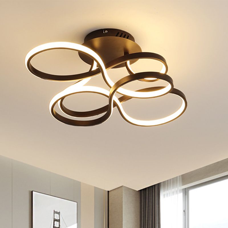 Acrylic Twisted Semi Flush Mount Fixture Contemporary Black/Gold/White LED Ceiling Mounted Light, White Light