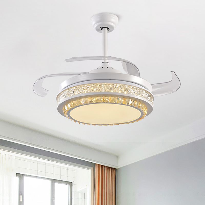 Crystal Crystal Round Semi Flush Mount Moderne 19 "W LED LEMPRE LEVAU PRENDANT BLANC PRENDANT avec 4 lames