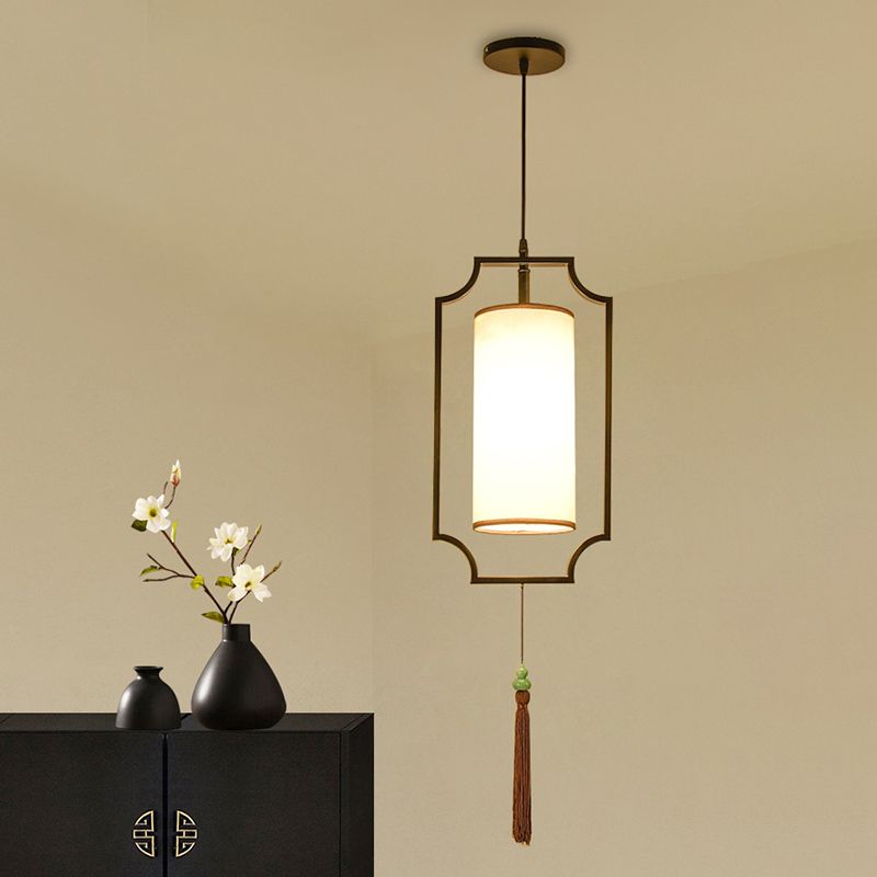 Black Elongated Hanging Ceiling Light Modern Style Fabric Suspension Pendant Light