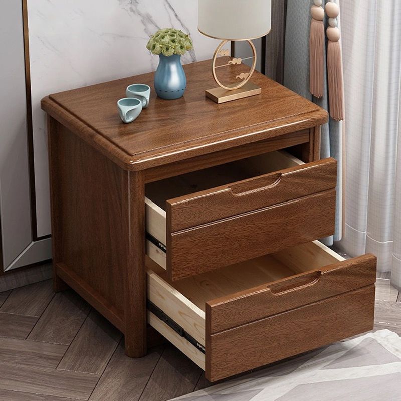 2 - Drawer Contemporary Accent Table Nightstand Walnut Wood Bed Nightstand