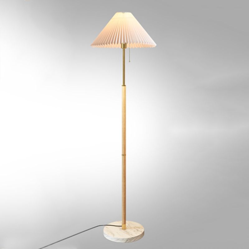 Nordic Style Iron Floor Lamp Cloth Shade Bulb Floor Light with Marble Base for Bedroom