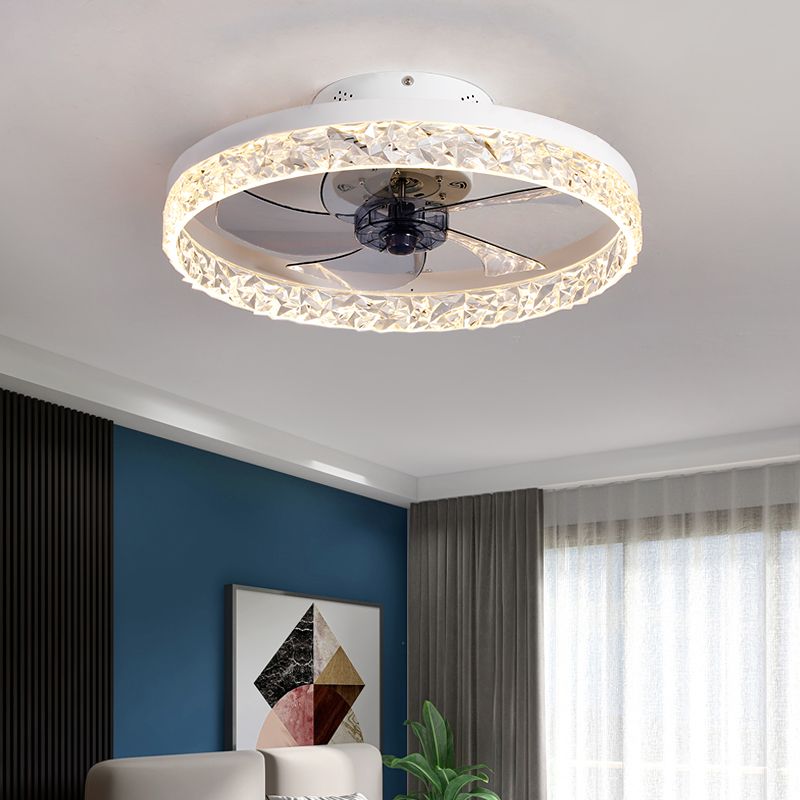 Crystal Circular LED Ceiling Fans in Modern Simplicity Wrought Iron Flush Mount for Interior Spaces