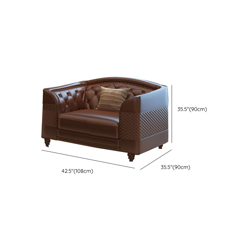 Flared Arm Tufted Back Sectional Sofa Mid-century Modern Brown Sectional