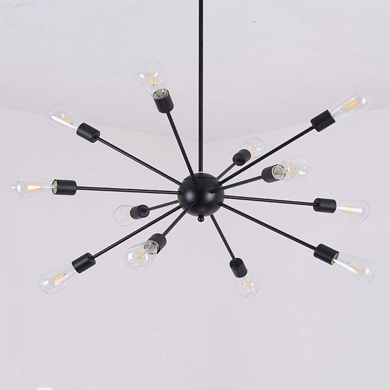 Black Sputnik Pendant Light in Industrial Vintage Style Wrought Iron Chandelier for Commercial Place