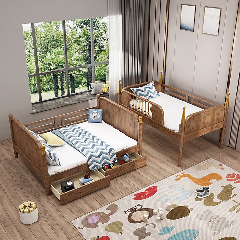 Traditional Brown No Theme with Guardrail Storage Mattress Kids Bed