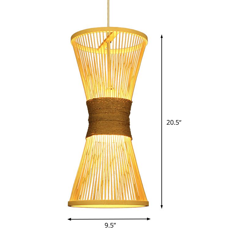 Lampada a sospensione di clessidra in stile asiatico Bamboo Bulbo singolo BEIGE BEIPING LUCE