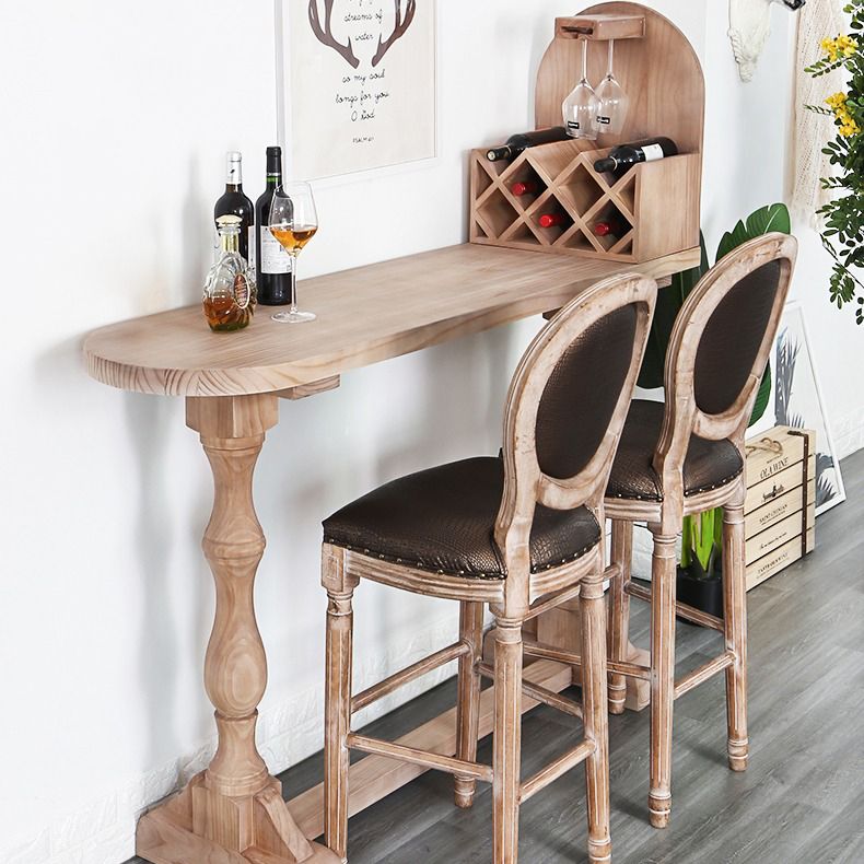 Industrial Style Bar Table Wood Specialty Top 41.3"H Bistro Table with Wine Rack