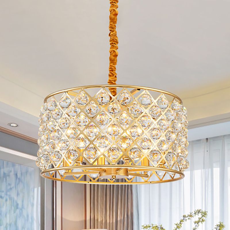 Postmodern Cylinder Hanging Light Crystal and Metal 6 Lights Dining Room Chandelier Light