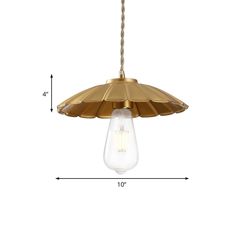 1-Light Metal Pendant Lighting Vintage Brass Cone Bedroom Hanging Lamp with Adjustable Cord