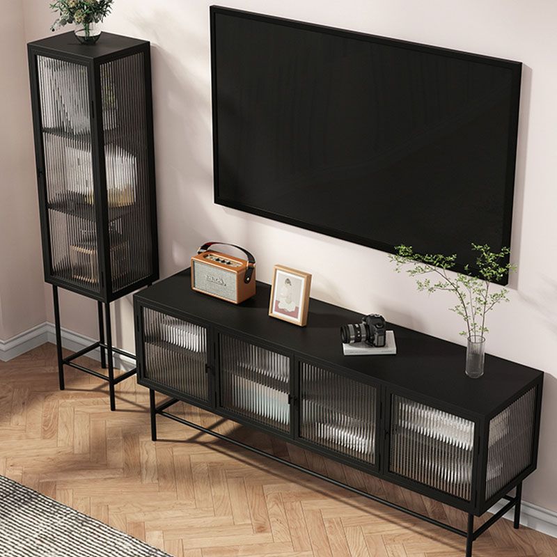 Industrial Metal and Glass TV Media Console 4-Door TV Media Stand