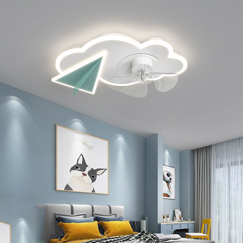 Cartoon Bedroom Ceiling Fan Light Fixture Acrylic Children Style Semi Flush Light