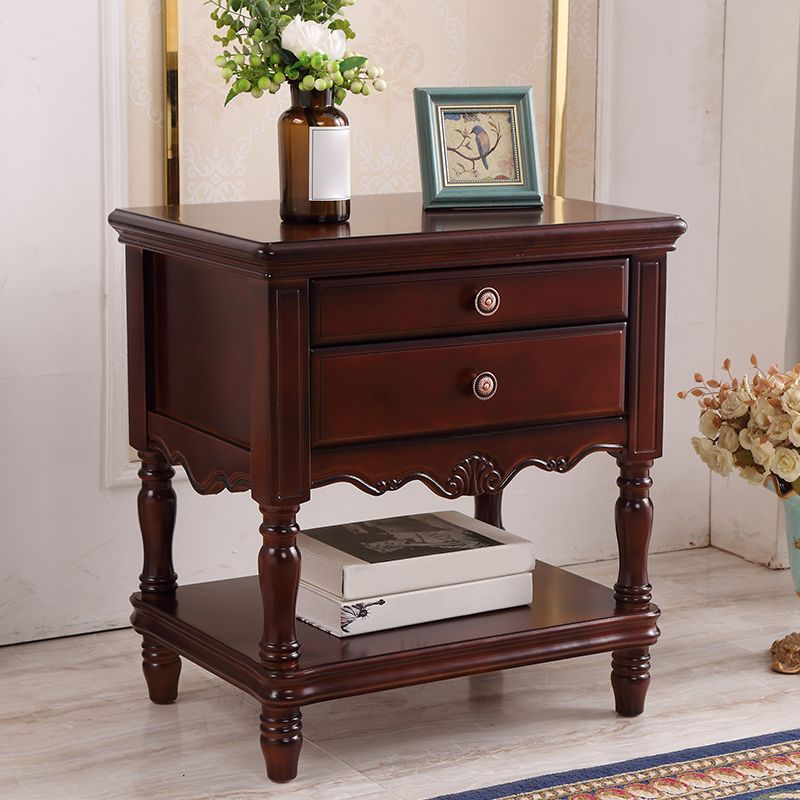 Traditional Rubberwood Night Table Drawer Storage Nightstand with Legs