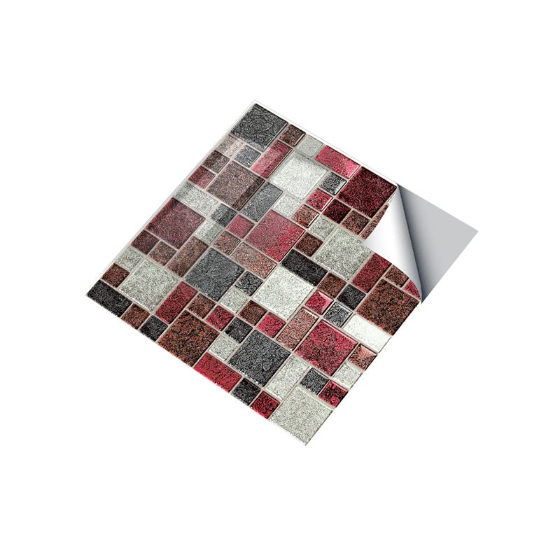 Bohemian Mosaics Wallpaper Panel Red and Grey Peel and Paste Wall Decor for Kitchen