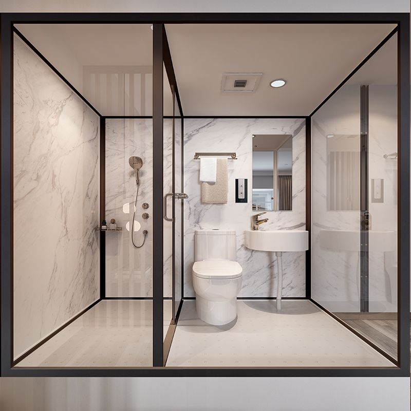 Shower Stall Semi-Frameless Single Sliding Black Rectangle Shower Stall