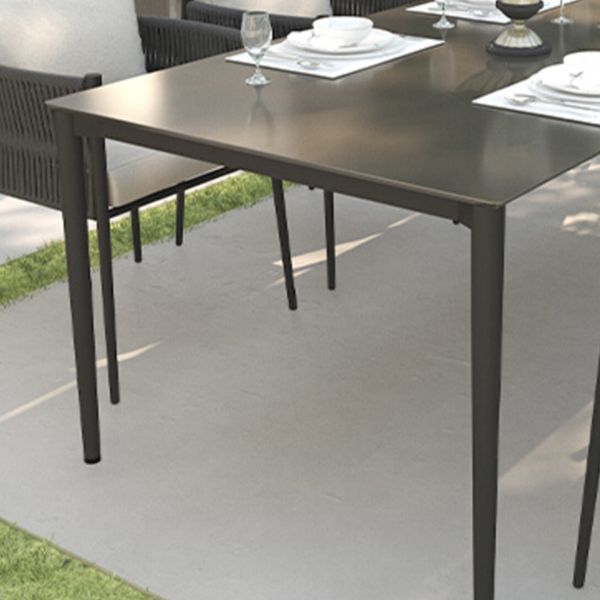 Rectangle Stone Top Patio Table Modern Dining Table with Aluminum Frame