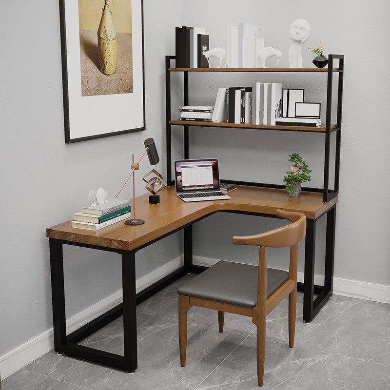 L-Shape Office Table Industrial Writing Desk with H-Shape Base