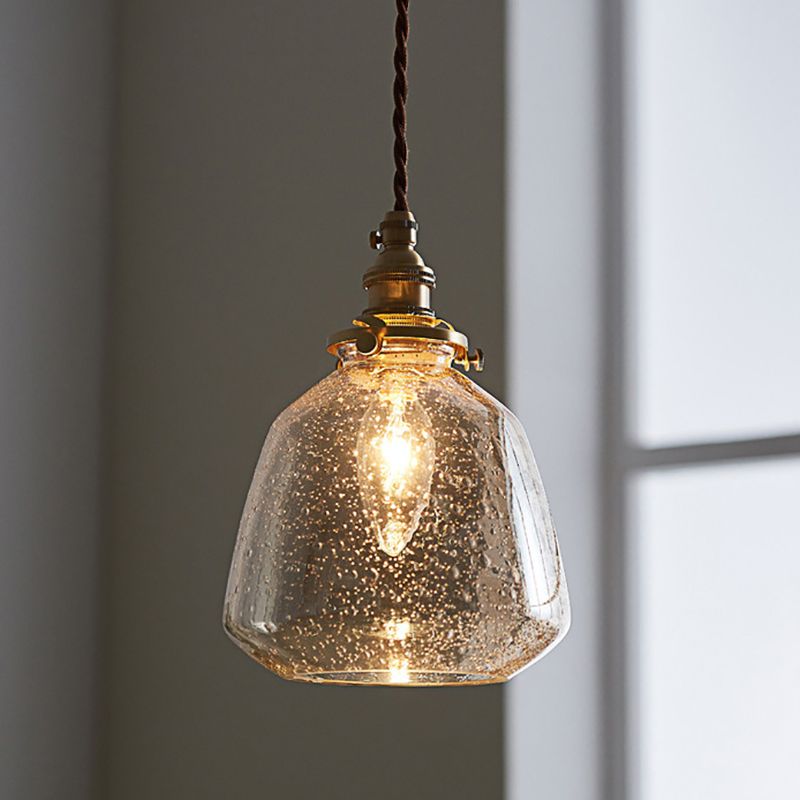 Glass Shade Pendant Light Fixture Tapered 1-Light Industrial Style Brass Hanging Light