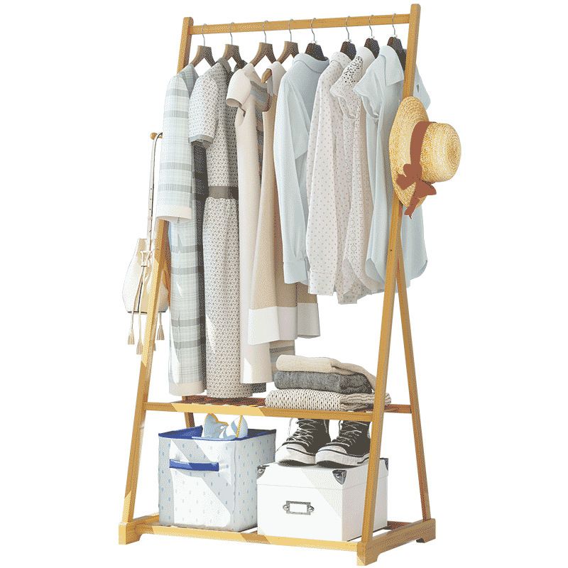 Modern Clothes Hanger Solid Wood Free Standing Coat Rack with Storage Shelves