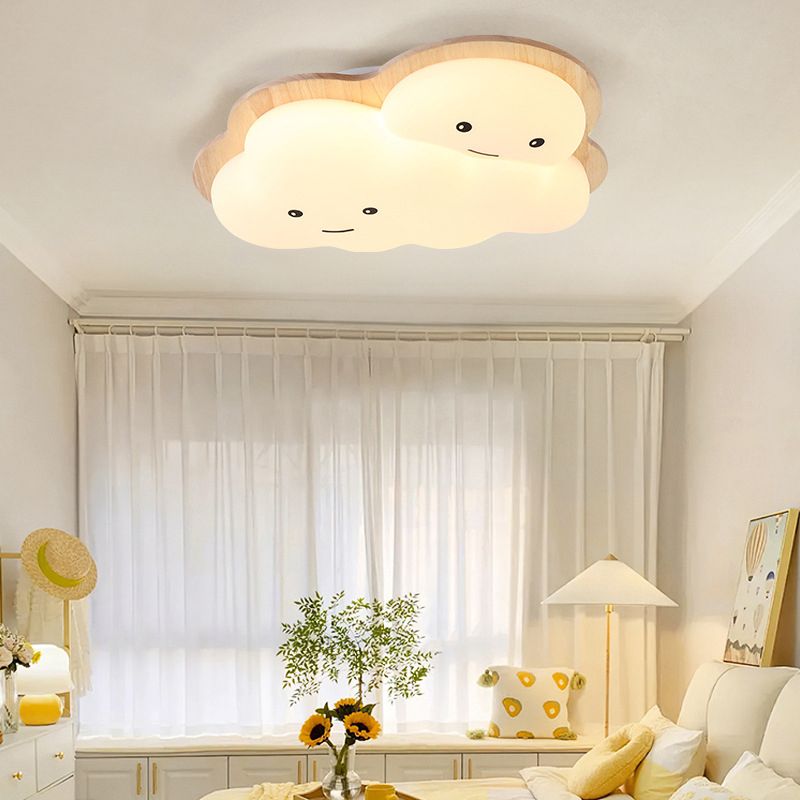 Wooden Ceiling Mount Light Modern LED Ceiling Light with Acrylic Shade for Bedroom