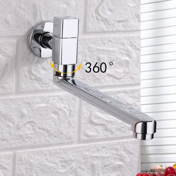 Contemporary Wall Mounted Bathroom Faucet Knob Handle Low Arc Rotatable Solid Brass Faucet