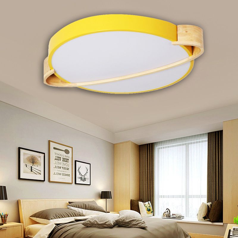 12"/16"/19.5" Dia Nordic Round Ceiling Light Fixture Metal Pink/Yellow/Green LED Flush Mount Light for Bedroom in Warm/White