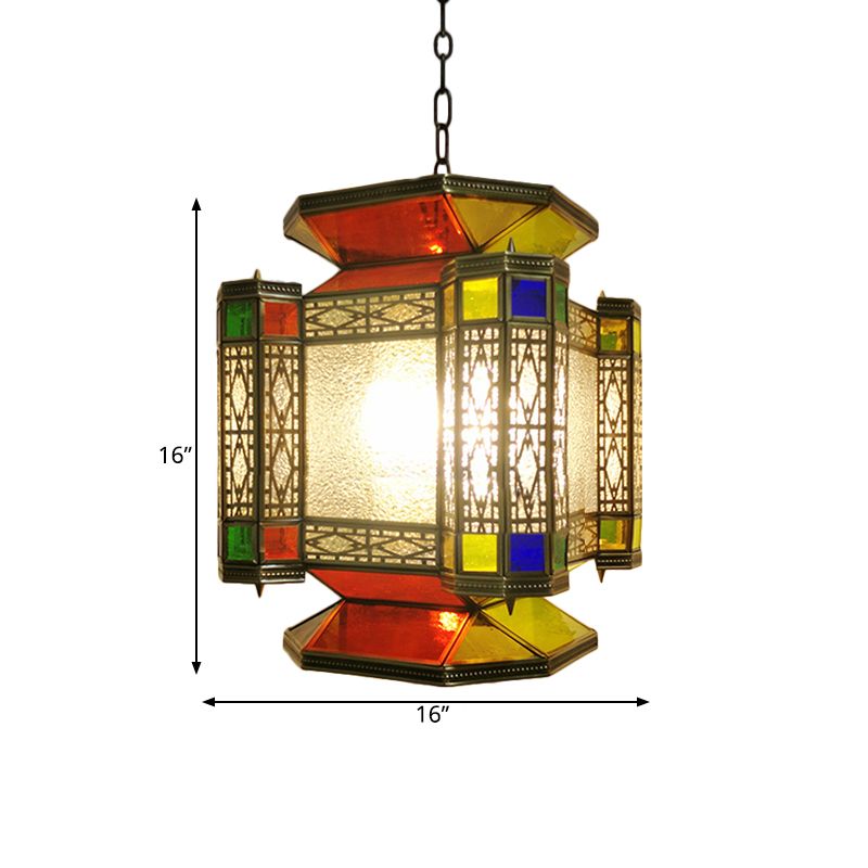 Vintage Lantern Kronleuchter Beleuchtung 3 Lichter strukturierte Glasanhängerleuchte in Messing