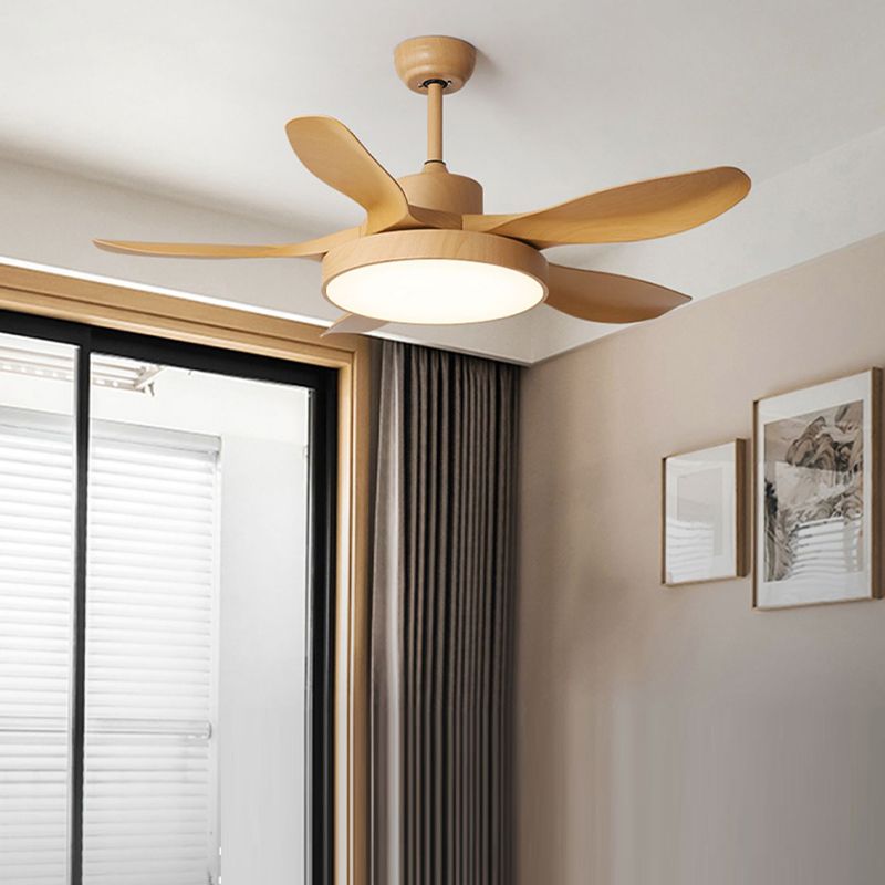 Wooden LED Ceiling Fan Light Fixture Contemporary Ceiling Lamp for Bedroom