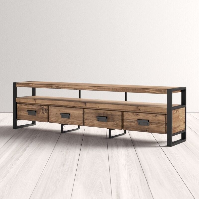 Industrial Style 4-Drawer TV Stand 21.65" H Wood & Iron Antique Brown TV Console