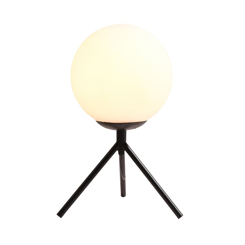 Opal Glass Sphere Desk Light Modern 1 Bulb Night Table Lamp in Gold/Black with Metal Tripod