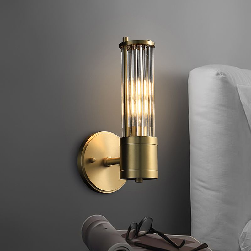 Postmodern Metal Wall Sconce Cylinder Shape Vanity Lamp with Glass Shade for Bathroom