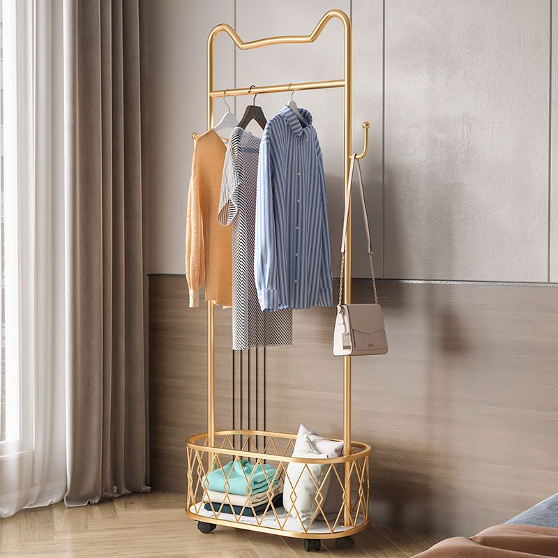 Glam Metallic Coat Hanger Free Standing Scroll Wheel Design Coat Rack for Bedroom