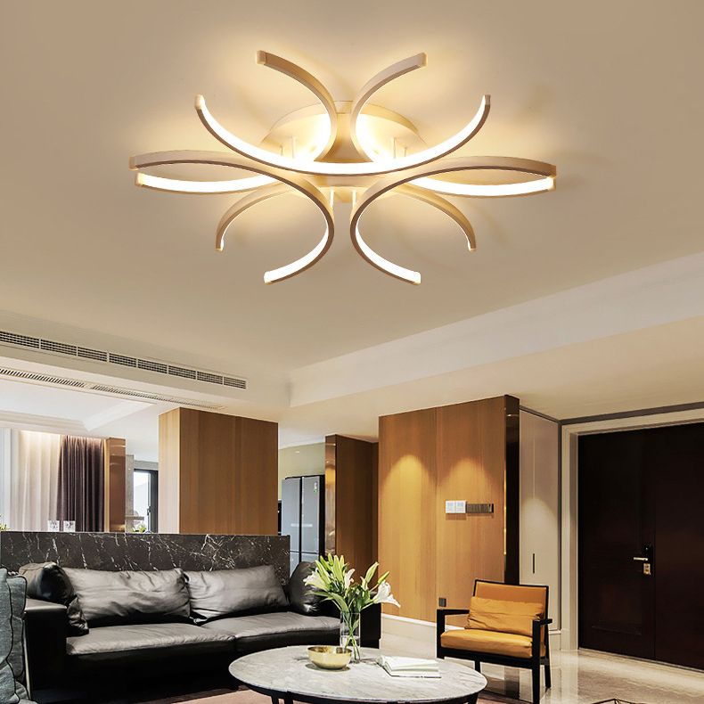 White Shaded Close to Ceiling Lighting Fixture Minimalist Style LED Metal Ceiling Flush Mount Light