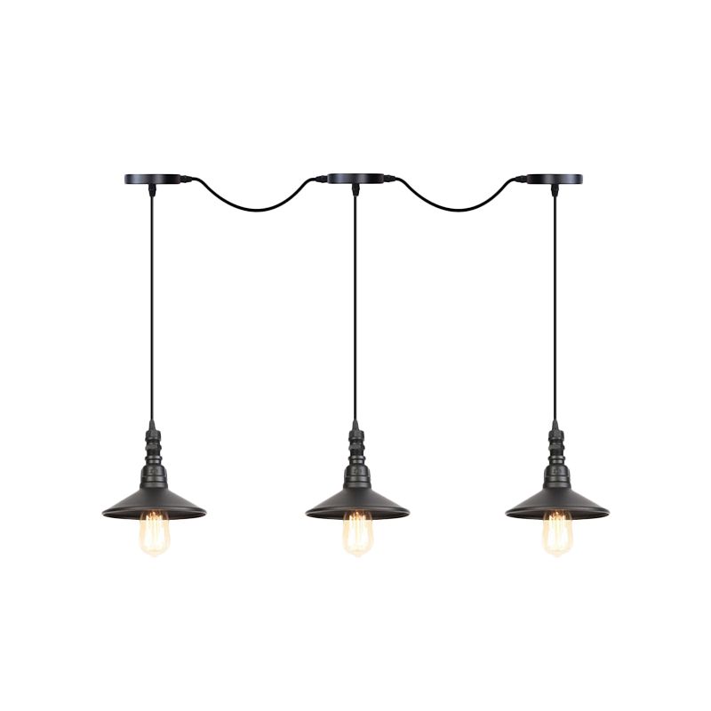 3/5/7 Köpfe Untertasse Multi -Anhänger Leicht Industrial Black Finish Iron Tandem Hanging Lampe Lampe