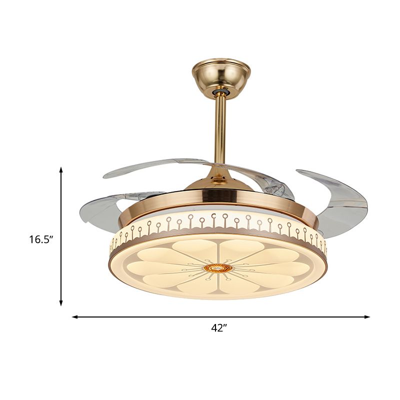 Circle Dining Room Semi Flush Contemporary Acryl LED 42 "W Gold 4 Blades Hangdoekventilator Licht, externe/wandbesturing/frequentieconversie en afstandsbediening