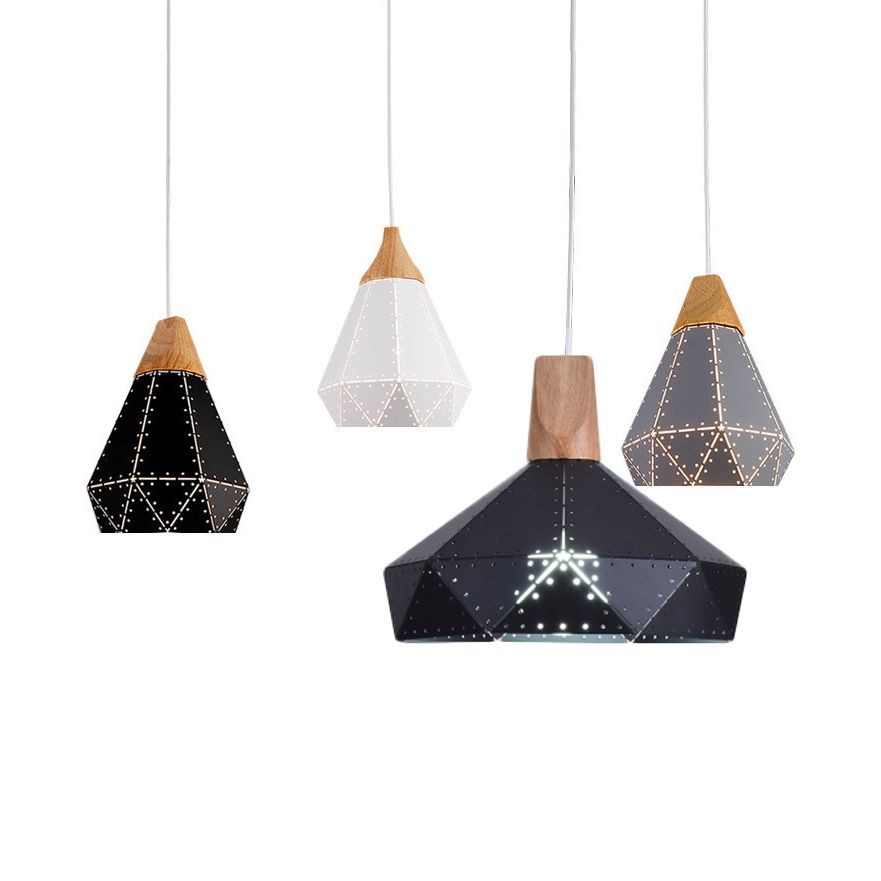 Metallic Diamond Shape Pendant Light Black/Grey/White 1 Light Modern Monochrome Hanging Light for Kitchen Stair