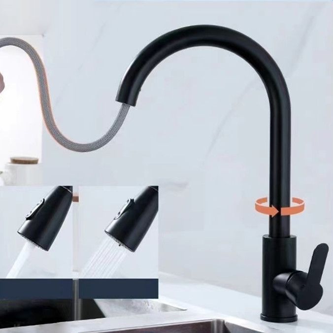 Modern 1-Handle 1-Hole Faucet Stainless Steel with Pull out Sprayer Faucet